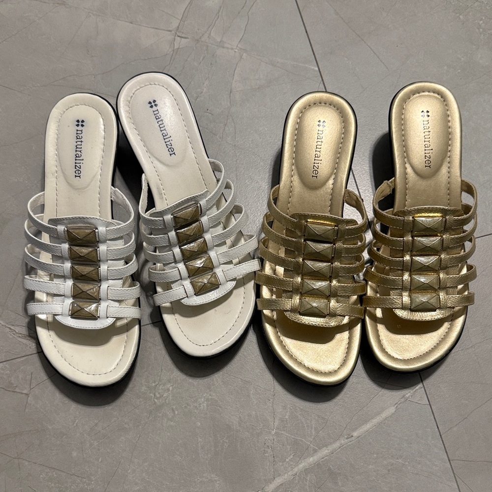 Naturalizer Gold and White Strappy Sandals 7.5W